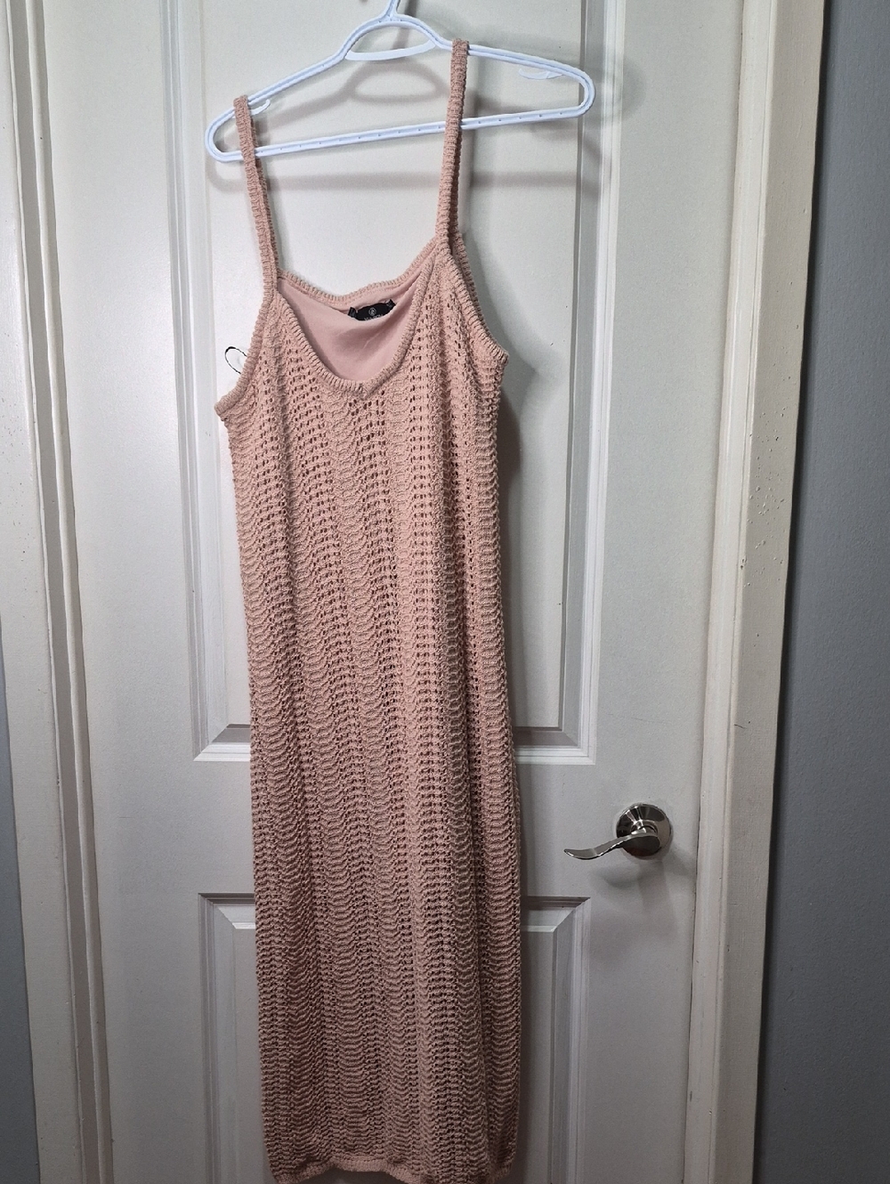 Sleeveless Blush Pink Knit Maxi Dress with Slip Lining